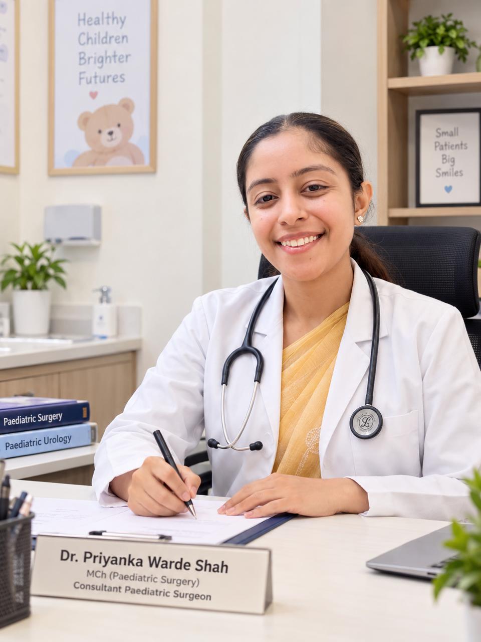 Dr. Priyanka Warde Shah consulting at her OPD desk